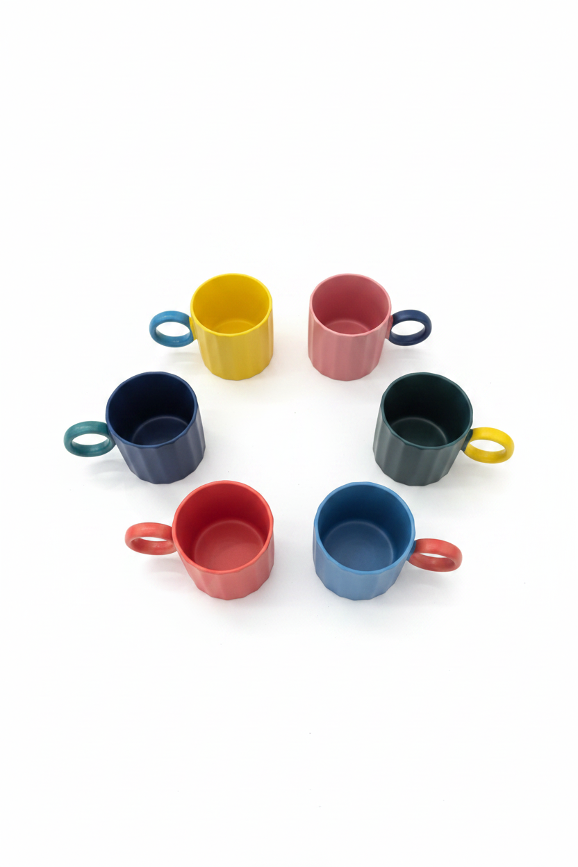 6 mugs círculo fondo blanco