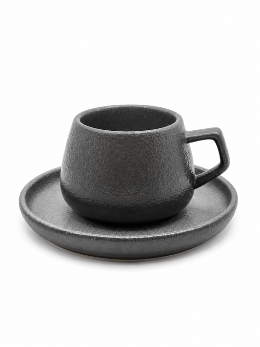 TAZA + PLATO GRIS S