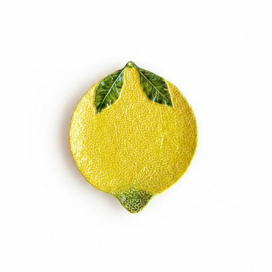 Ceramic lemon plate bright white luminous background