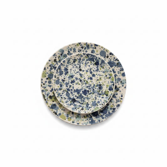 Plato y bol azul oliva cenital fondo blanco