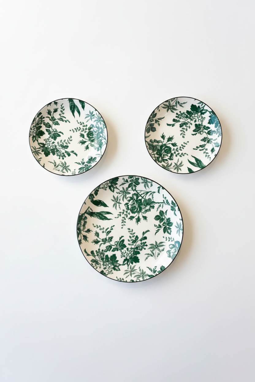 Tres platos botánico verde