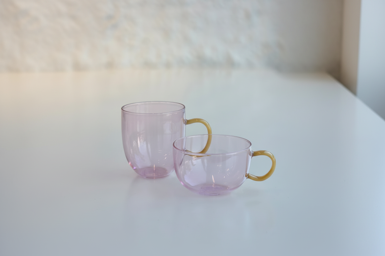 Vaso y taza rosa sin pegatinas