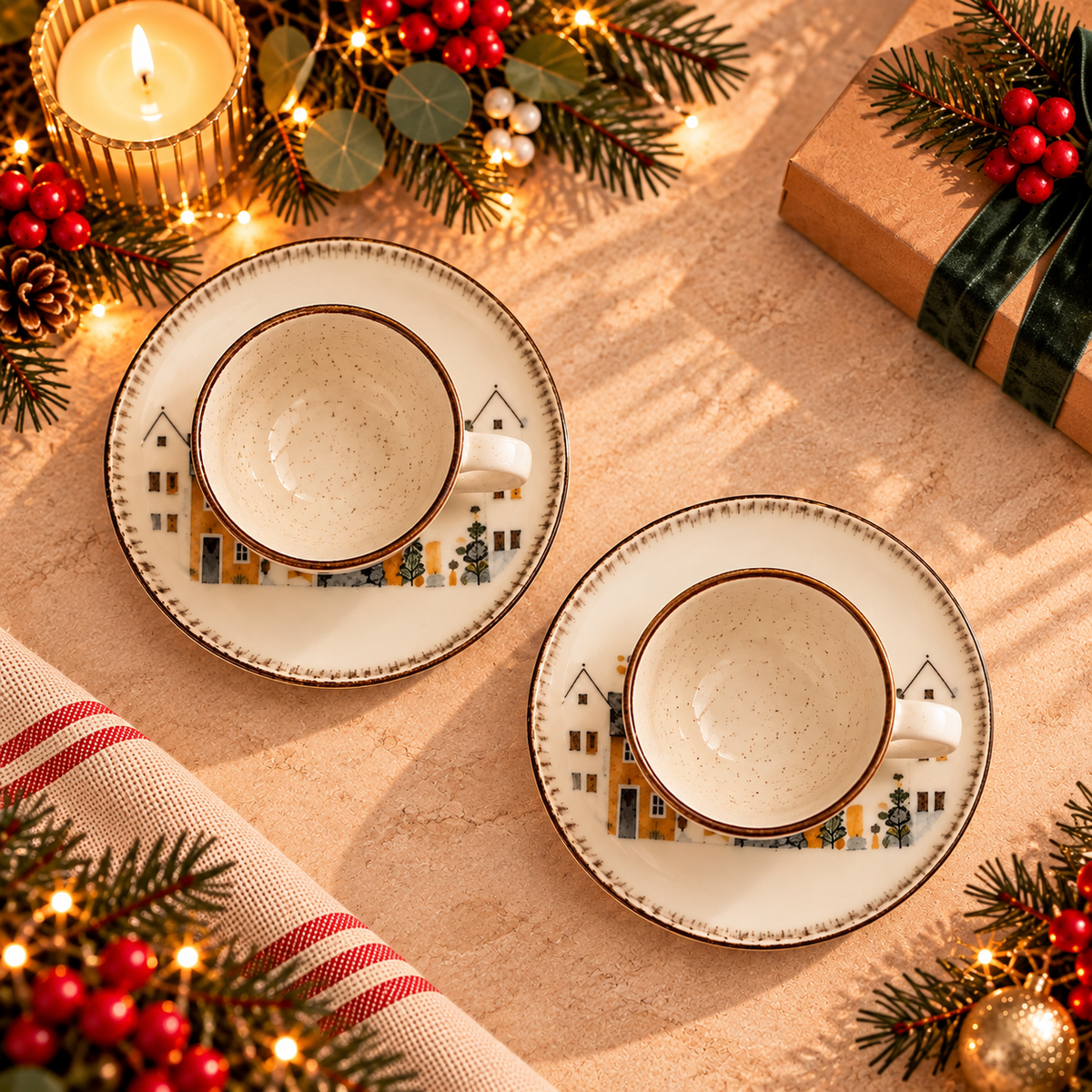 Set 2 pz Tazas y Plato Casitas