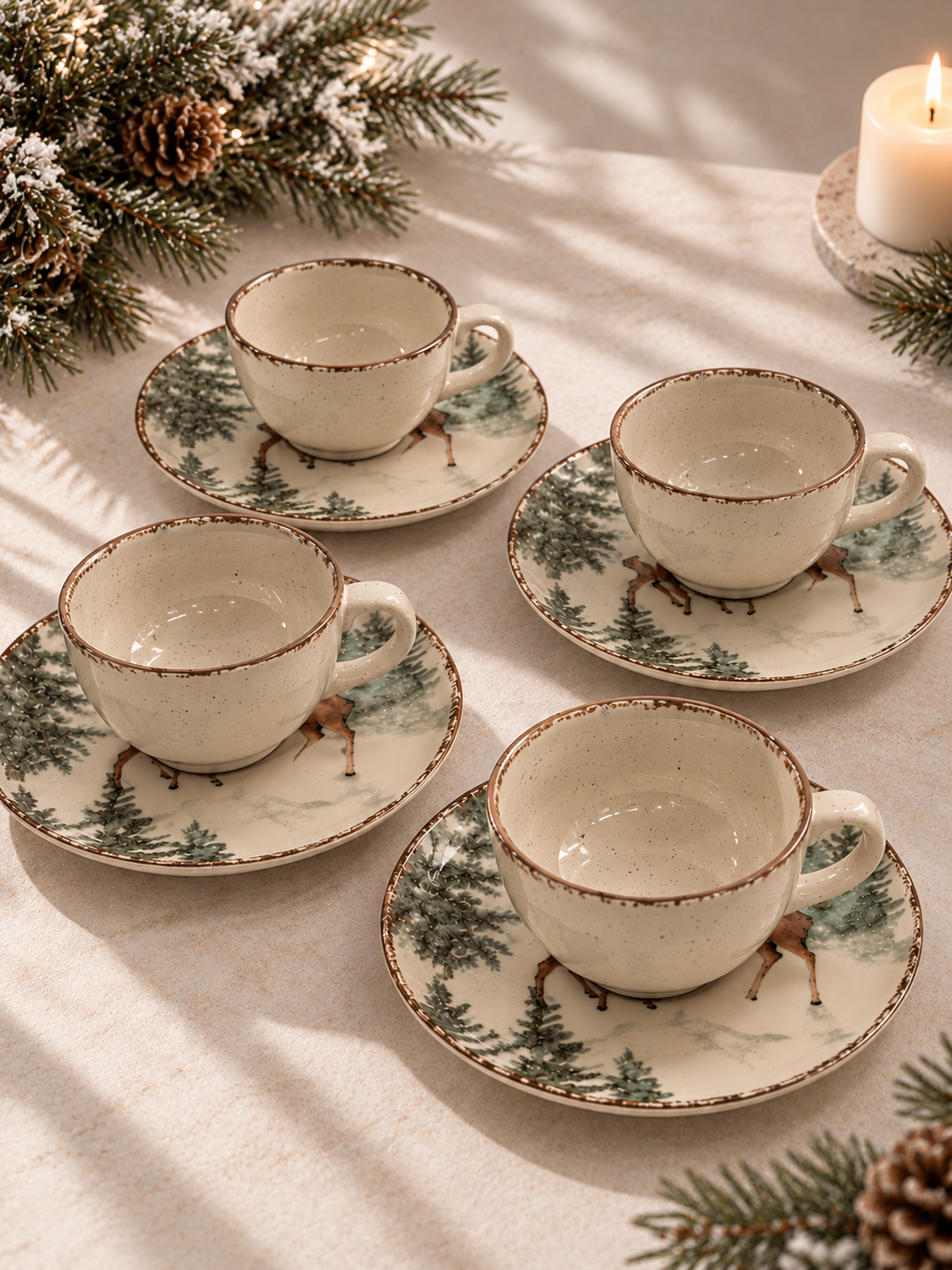 Set 4 pz Tazas y Plato Ciervos