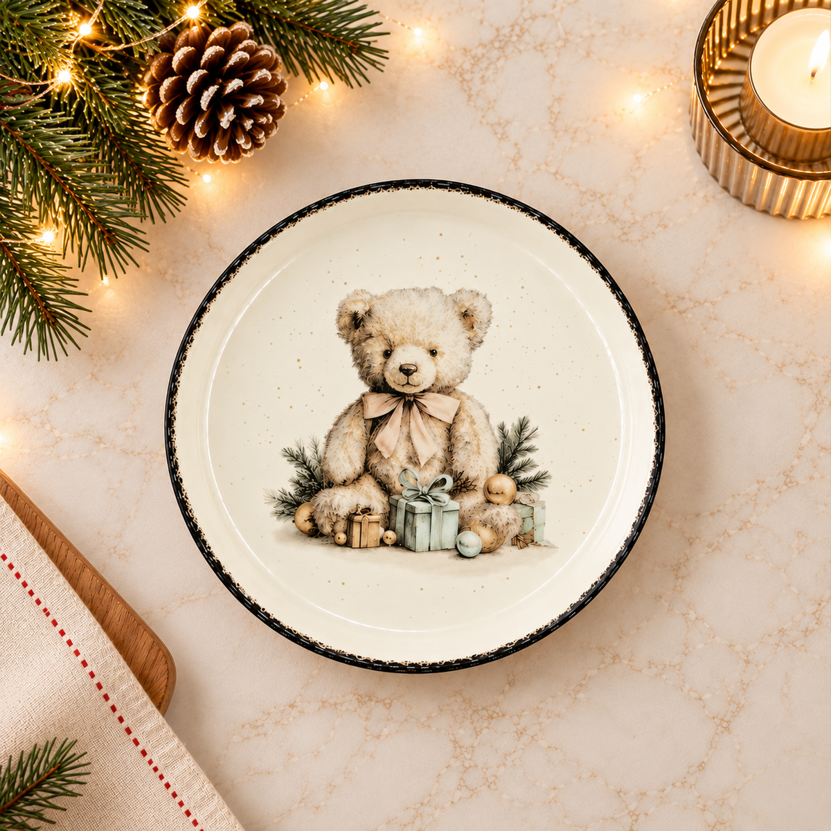Plato Postre Osito Navidad