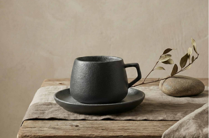 TAZA + PLATO GRIS L