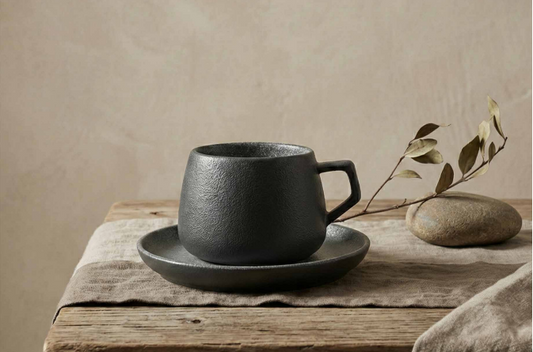 TAZA + PLATO GRIS L
