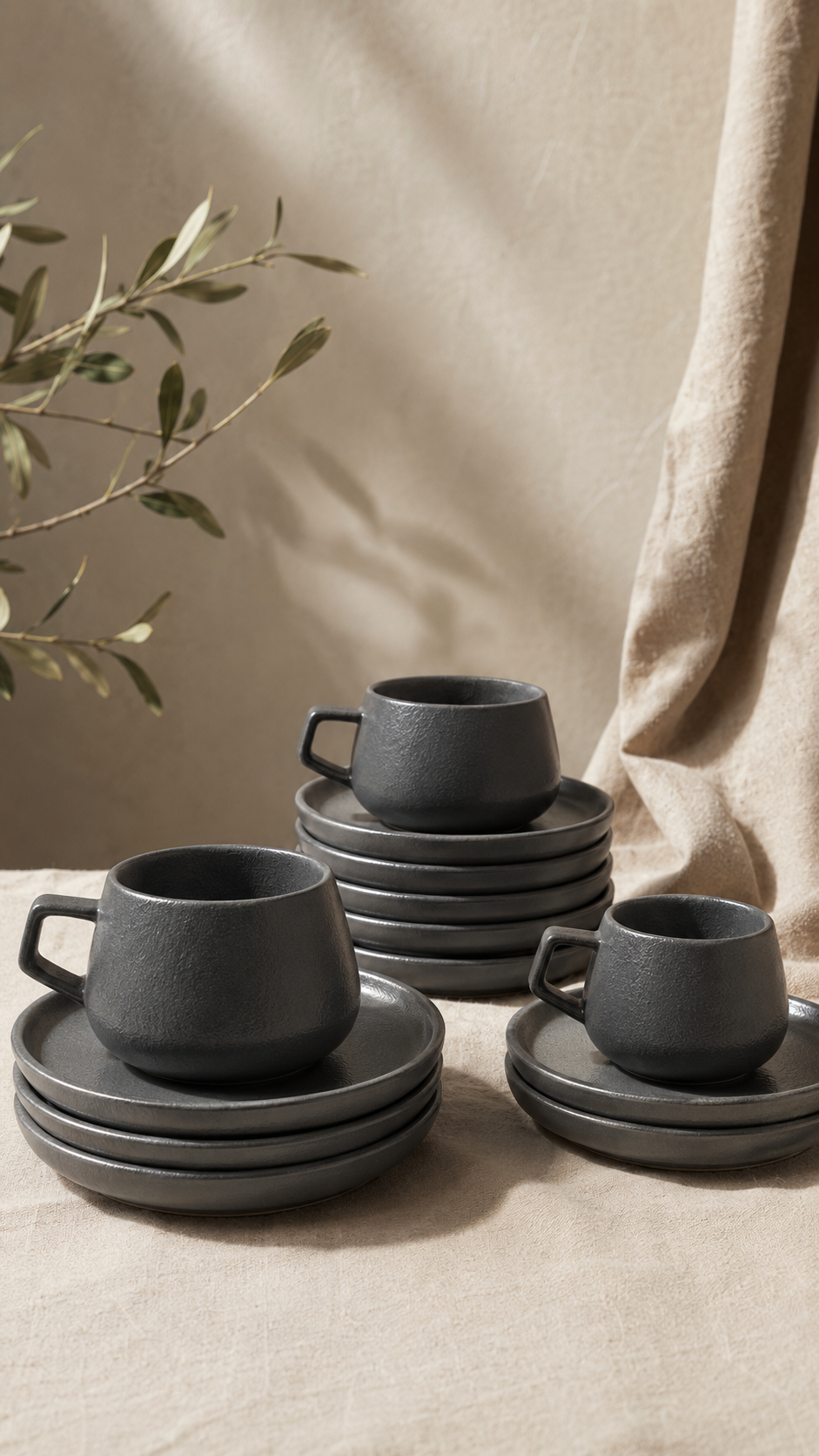 TAZA + PLATO GRIS L