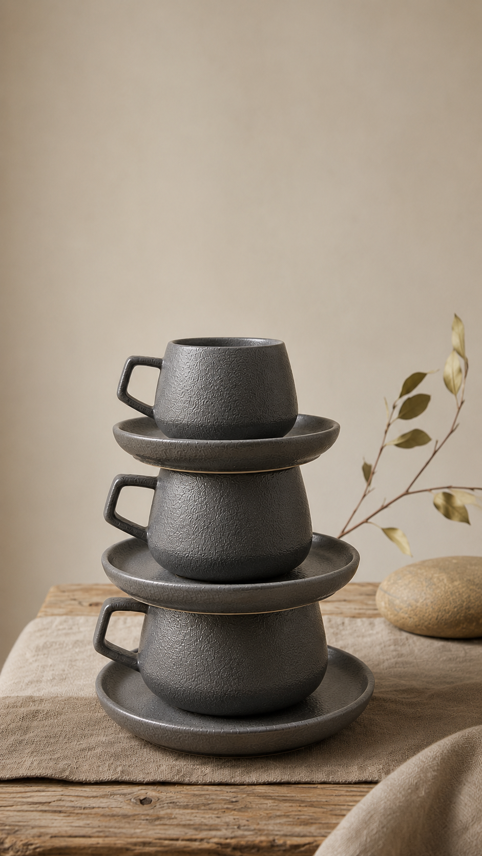 TAZA + PLATO GRIS M