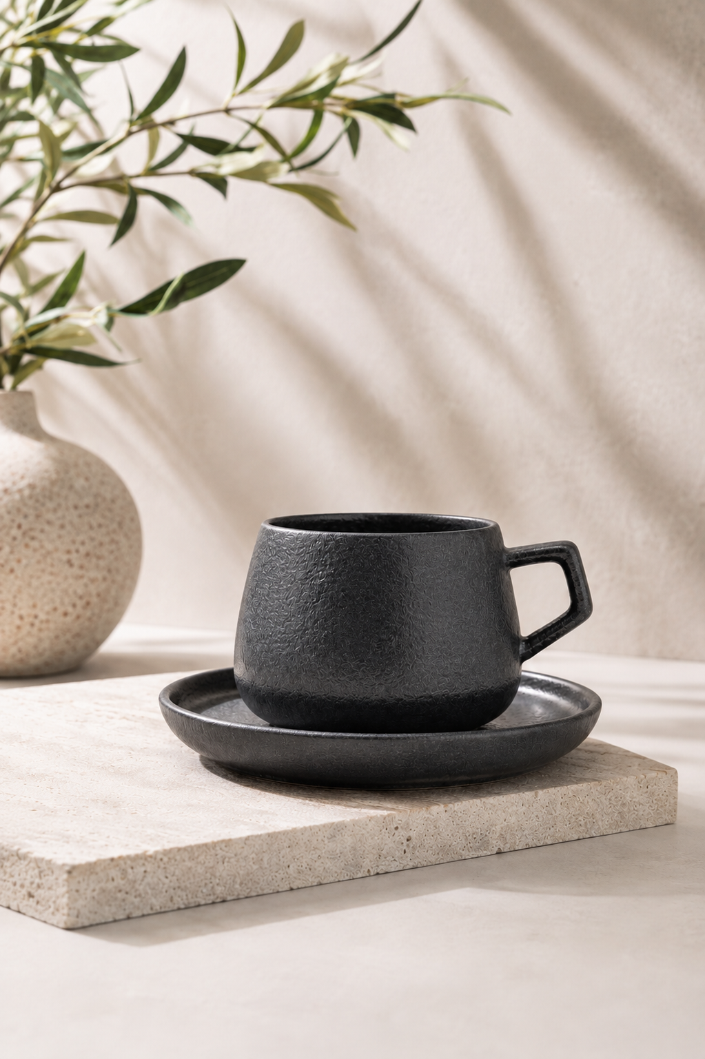 TAZA + PLATO GRIS M