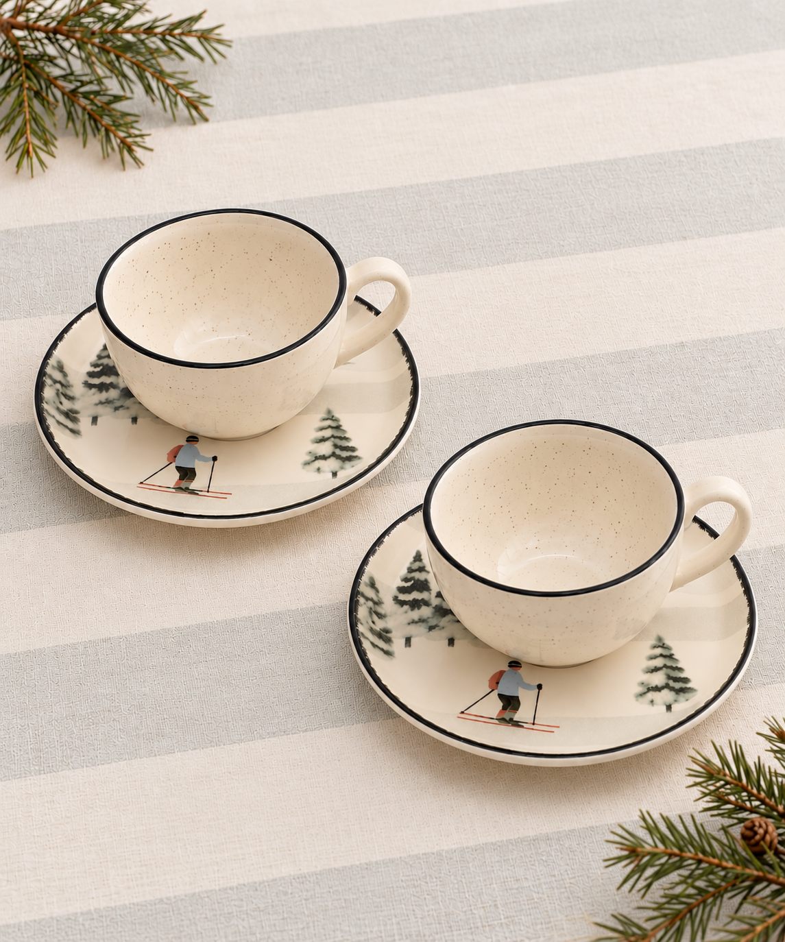 Set 2 pz Tazas y Plato Esquiadores