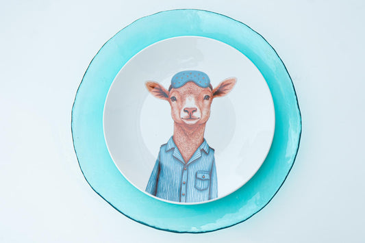 PLATO POSTRE OVEJITA BERMOA by KOBO + PLATO LLANO CRISTAL