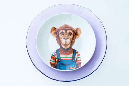 PLATO POSTRE MONITO BERMOA by KOBO + PLATO LLANO CRISTAL