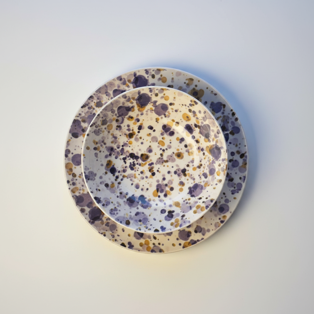 Bowl y plato morado/dorado cenital