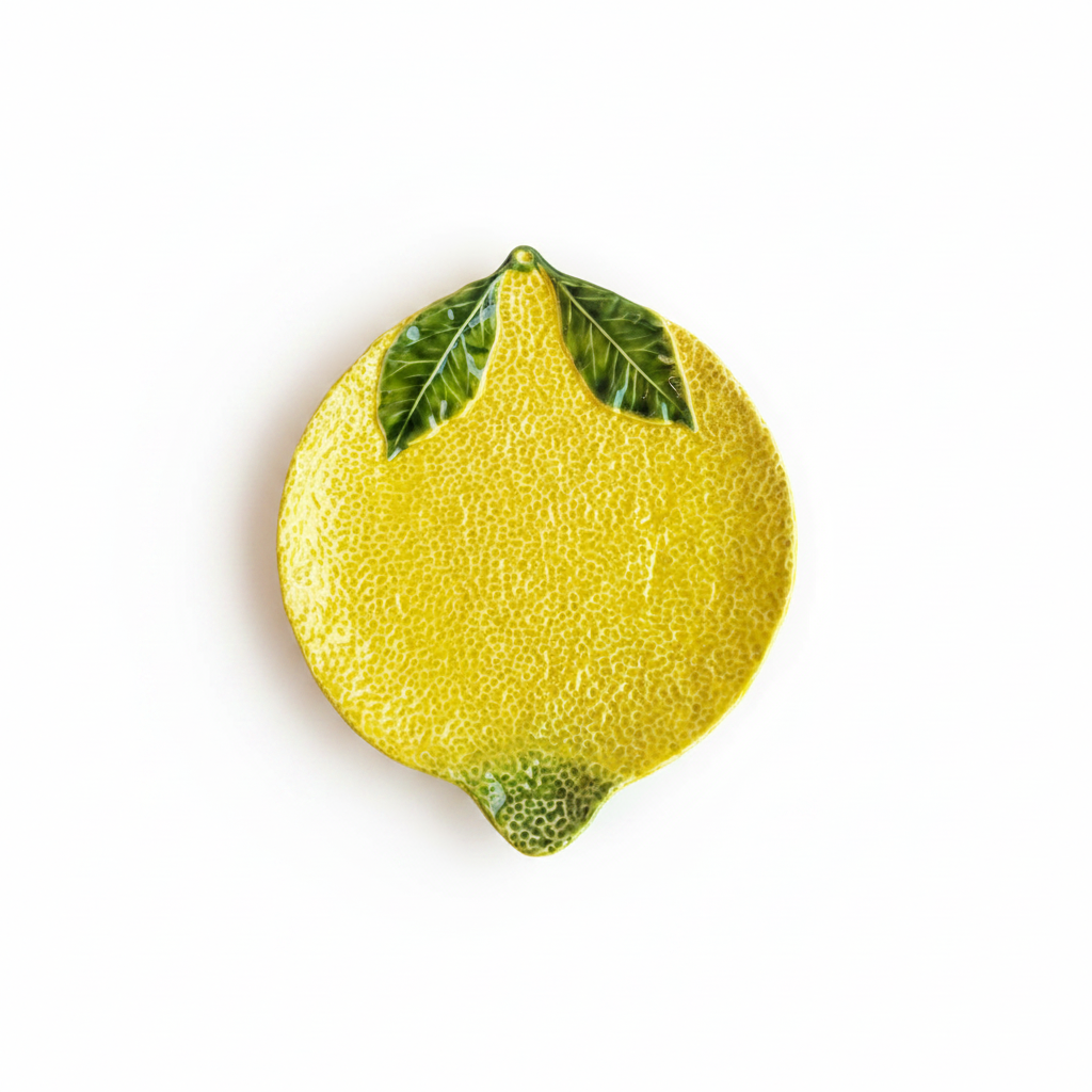 Ceramic lemon plate bright white luminous background