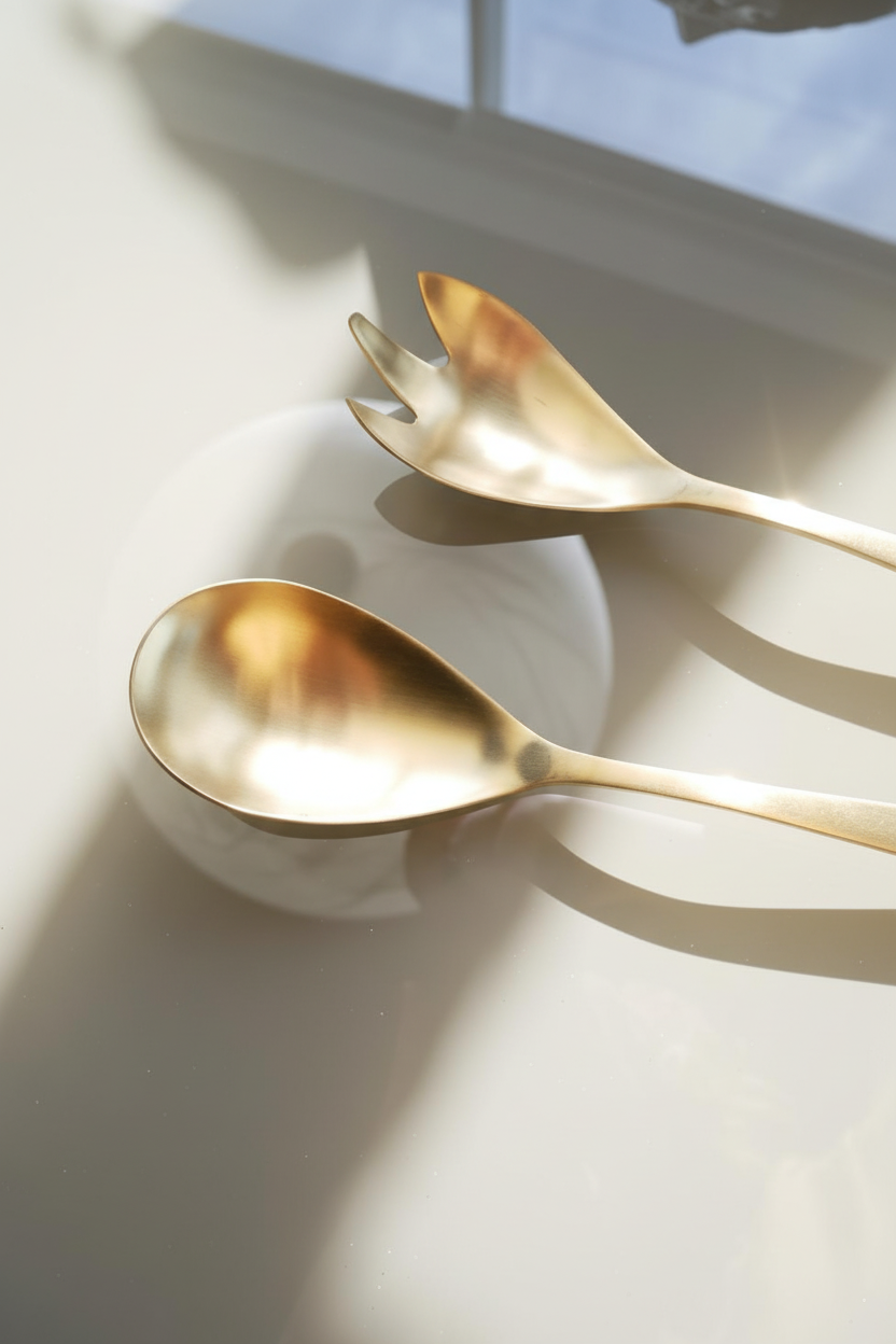Cubiertos dorados con sombras elegantes