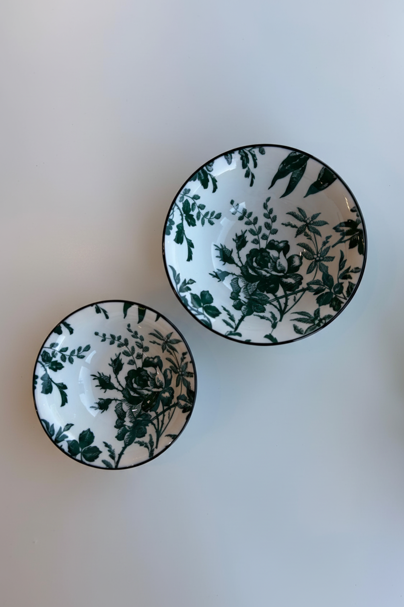 Dos bowls cerámica floral — vista cenital
