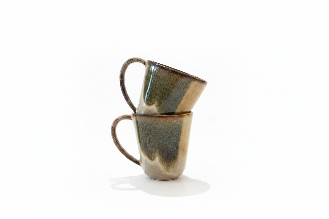 Dos mugs apilados verde oliva