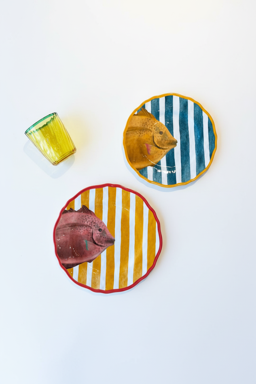 Dos platos pez con vaso - catálogo