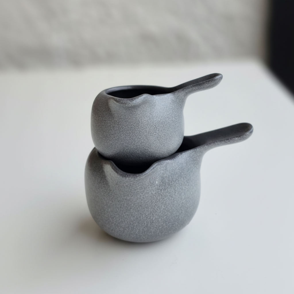 Jarras grises apiladas