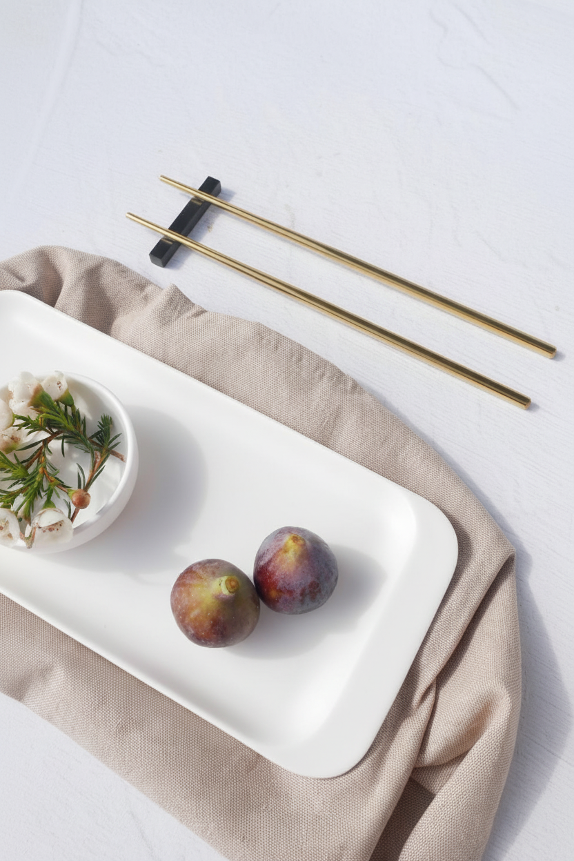 Palillos dorados con soporte negro y composición lifestyle