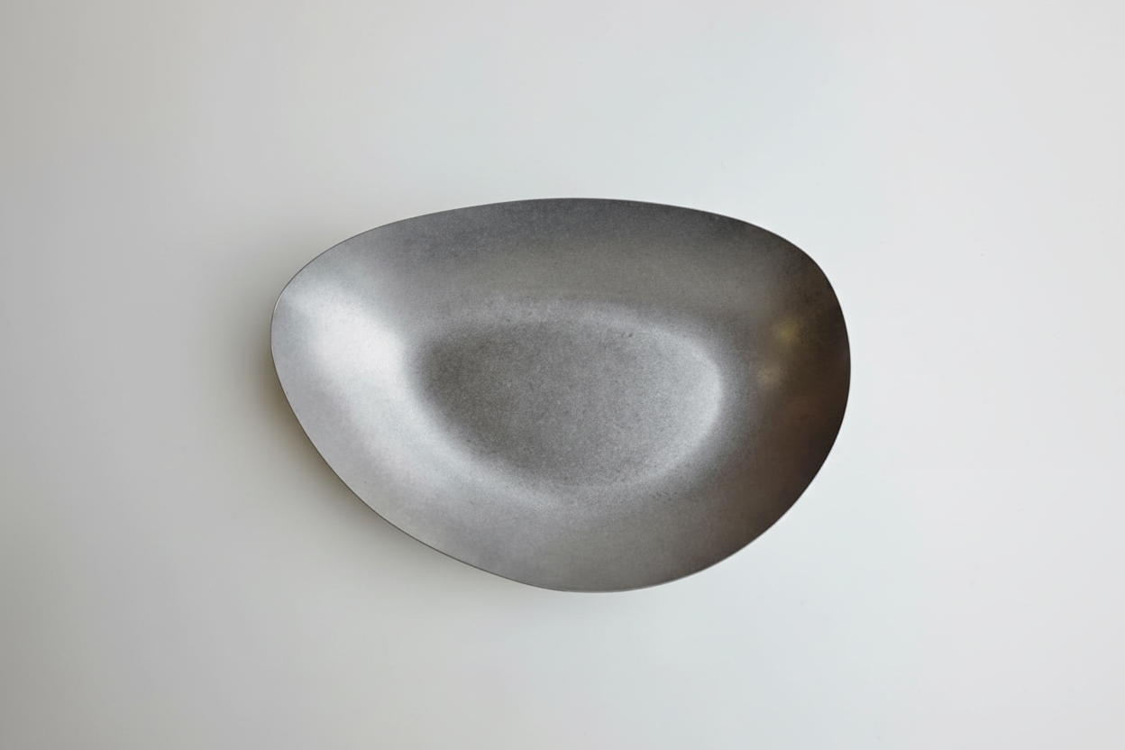 Plato oval cerámico gris metálico - fondo blanco