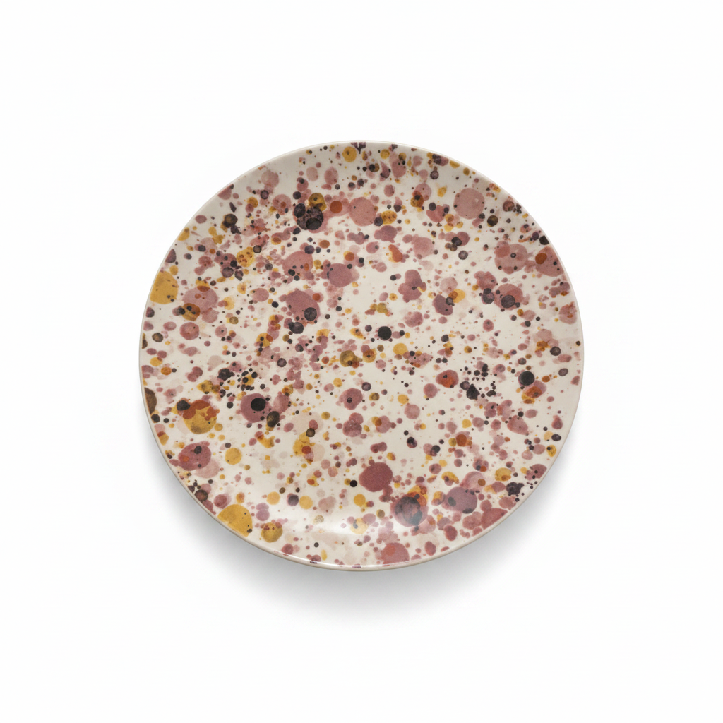 Plato rosa malva mostaza cenital fondo blanco puro