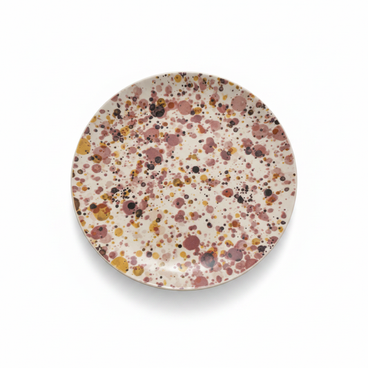 Plato rosa malva mostaza cenital fondo blanco puro
