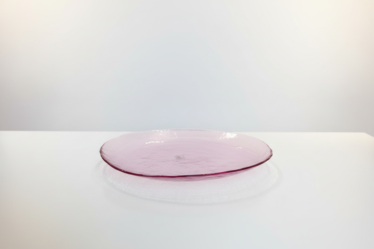 Plato rosa vista lateral fondo blanco