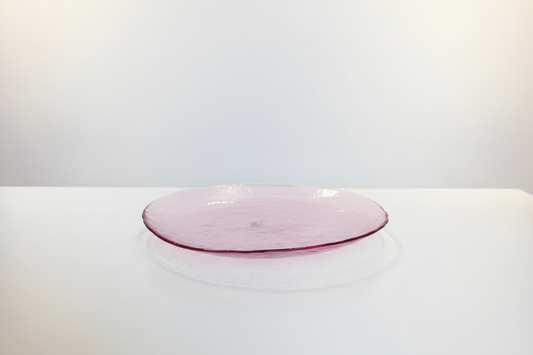 Plato rosa vista lateral fondo blanco