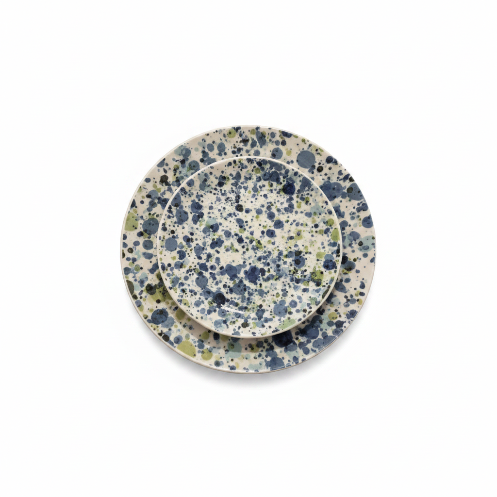 Plato y bol azul oliva cenital fondo blanco