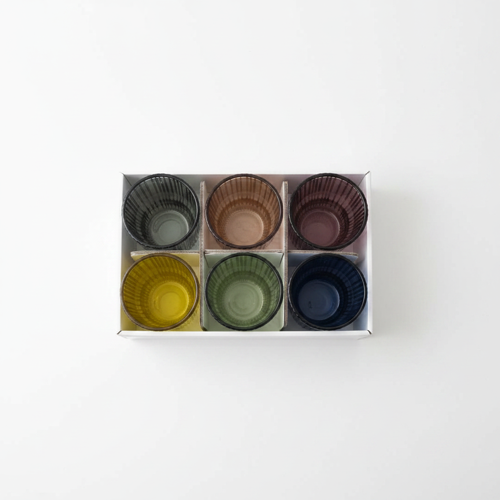 Set 6 vasos – vista superior fondo blanco