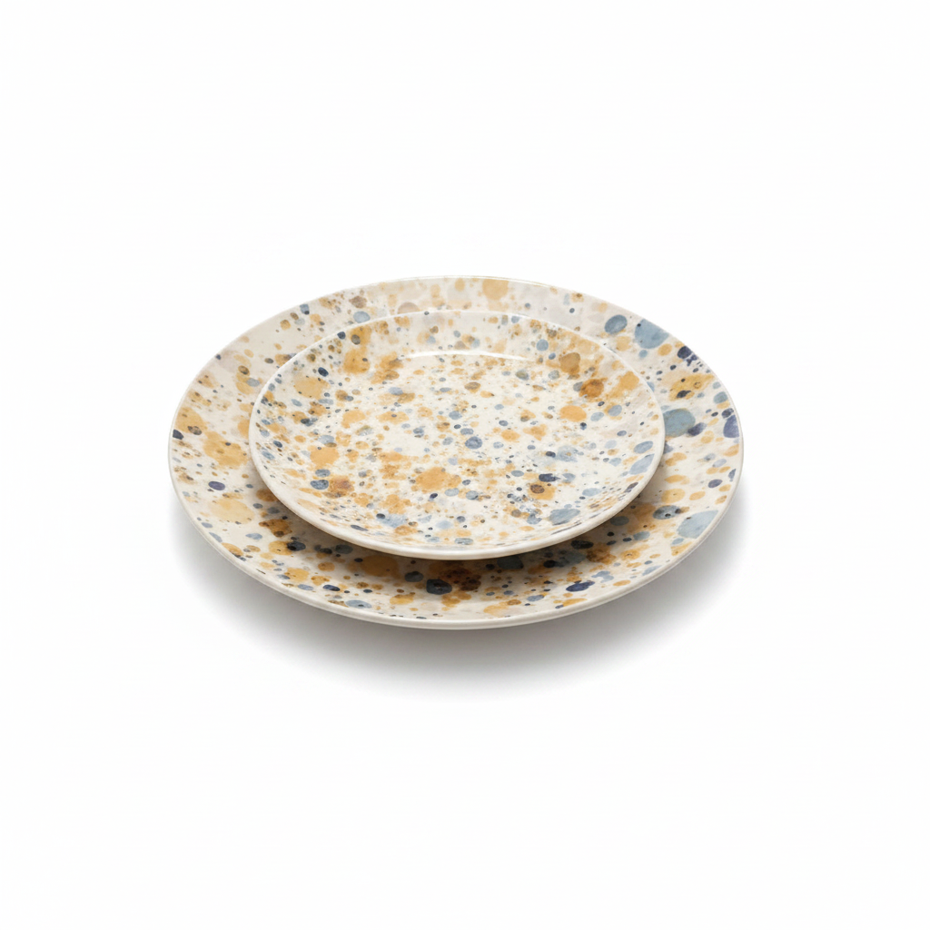 Set platos azul/dorado vista cenital
