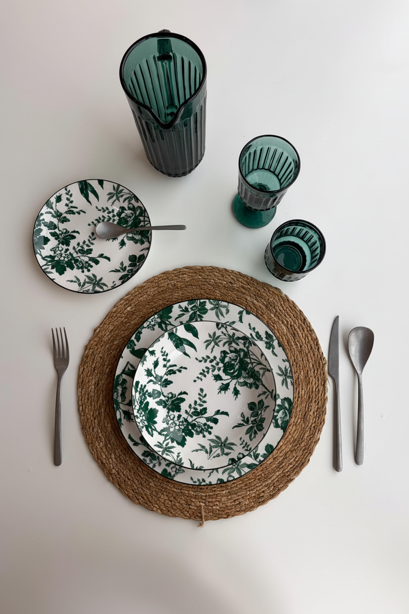 Set vajilla botánica verde - lifestyle