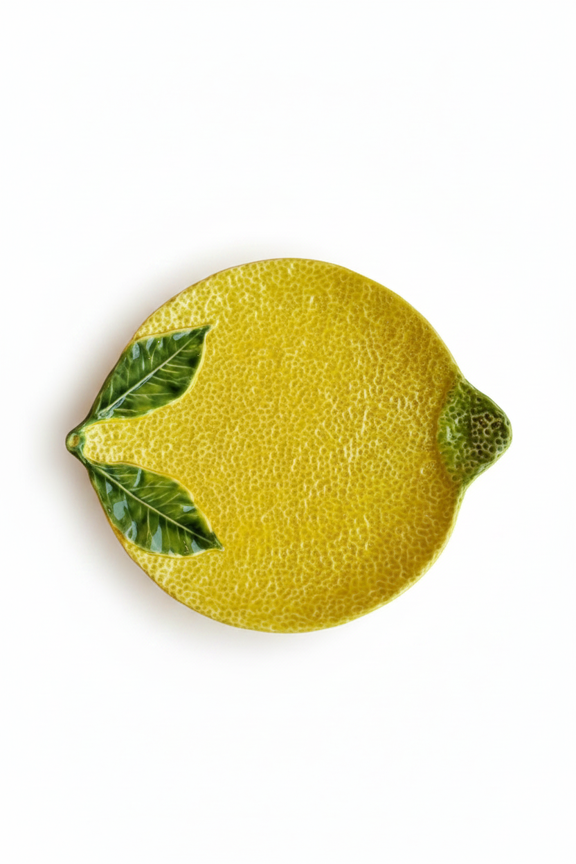 Single lemon plate maximum white background