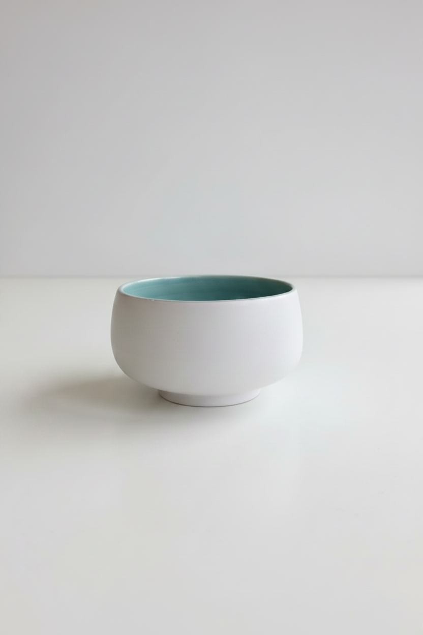 Single teal bowl pure white with depth