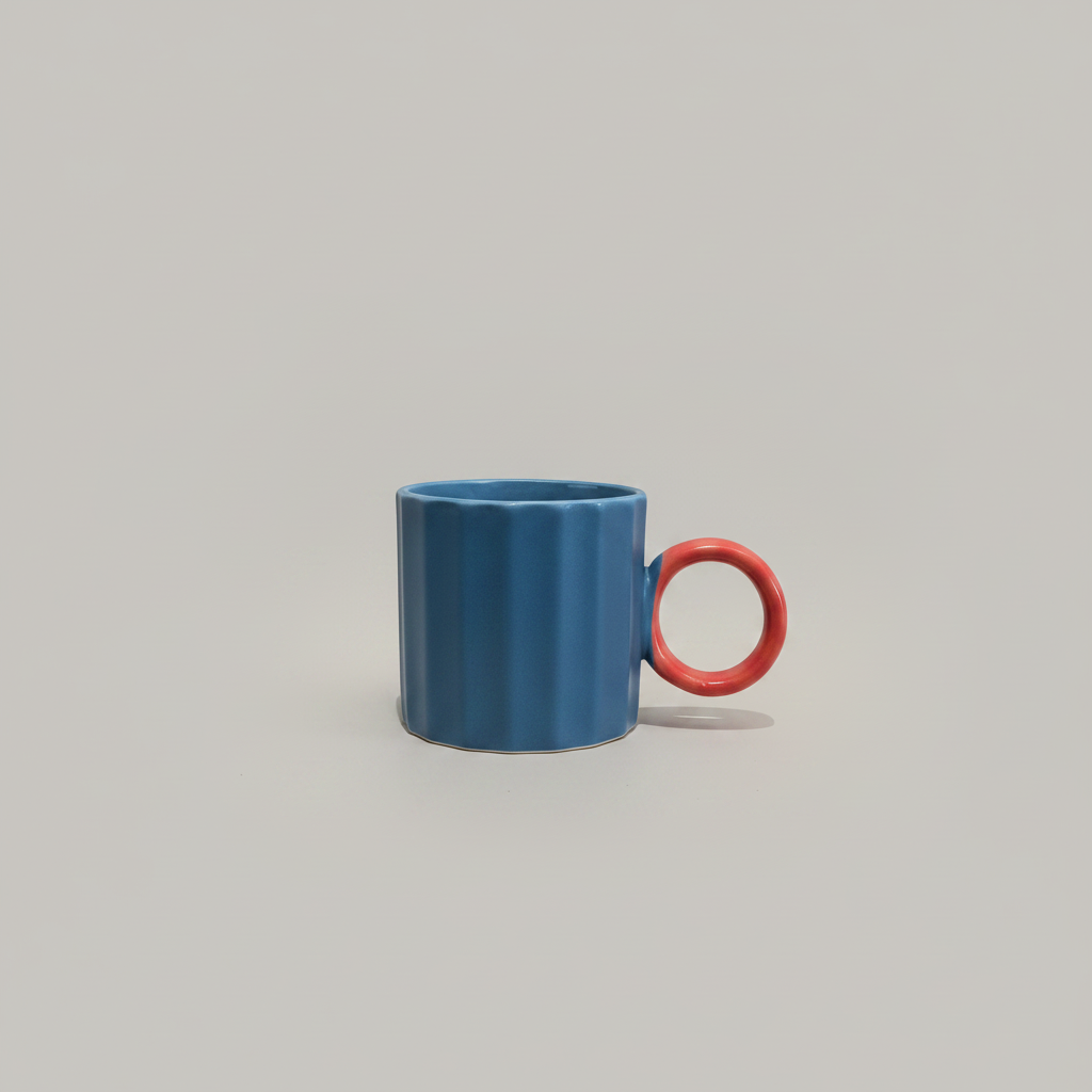 Taza azul fondo gris