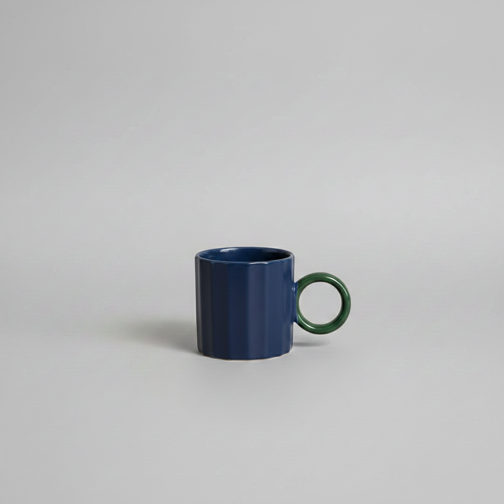 Taza azul marino mismo fondo taza amarilla