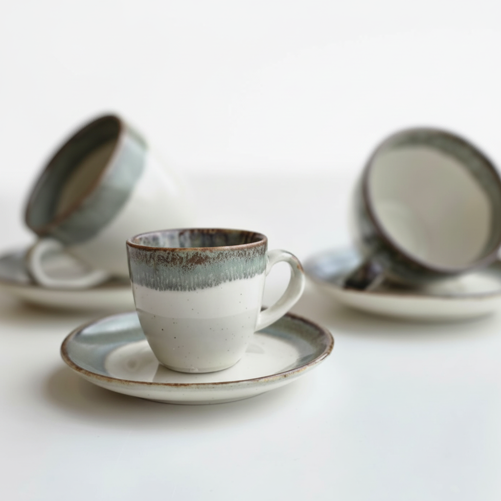 Taza y plato composición con fondo