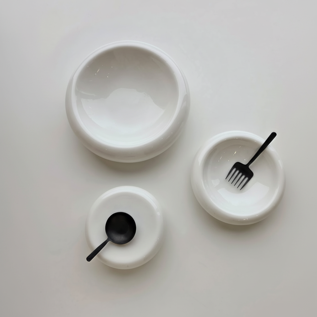 Tres cuencos blancos con cubiertos HD