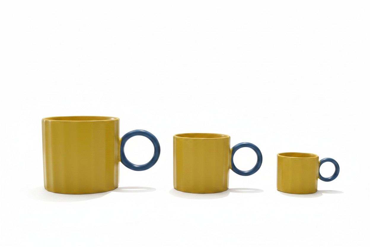 Tres tazas cerámica fondo blanco
