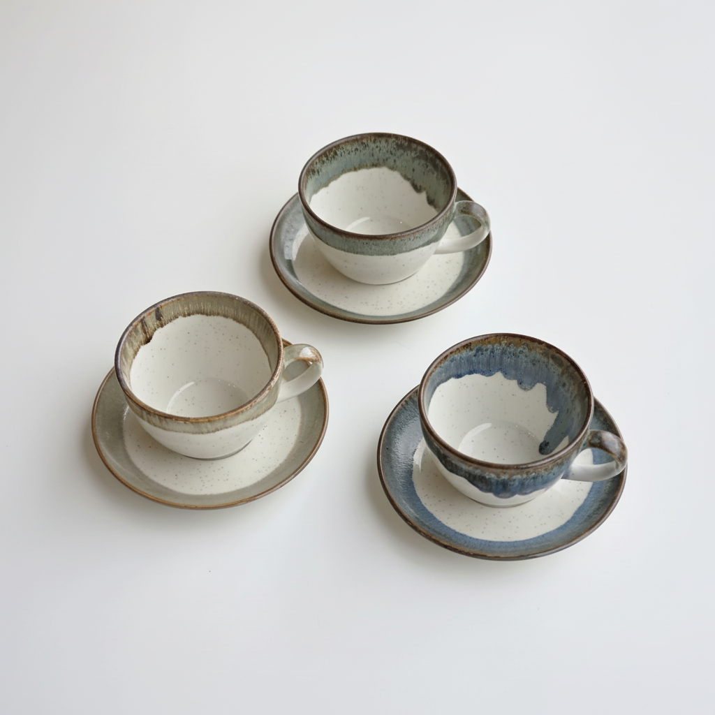 Tres tazas en composición triangular
