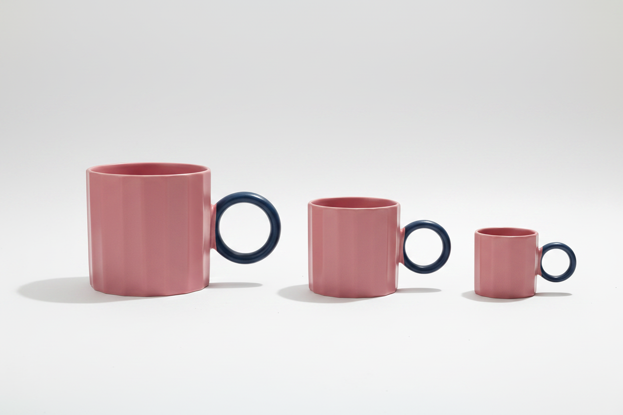 Tres tazas rosas fondo blanco