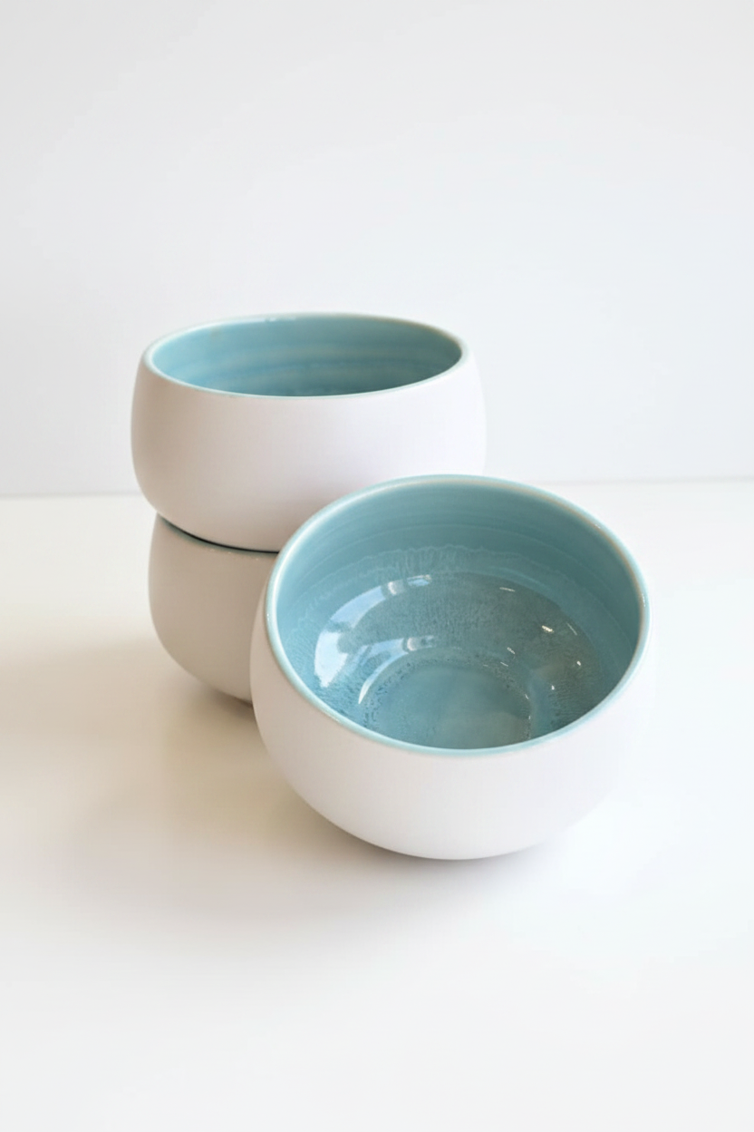 Two teal bowls pure white with depth